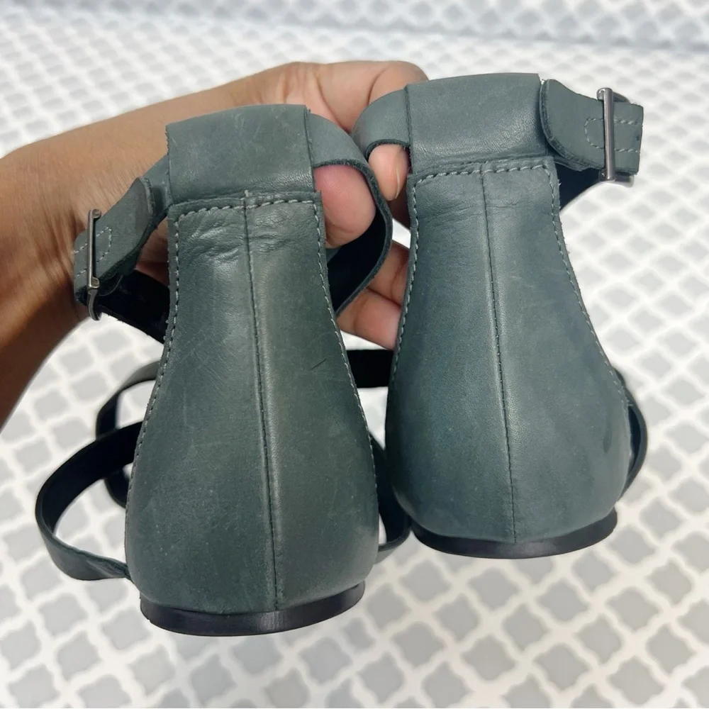 EUC Eileen Fisher Grey Nubuck Leather Strappy Espadrille Ankle Strap Sandal